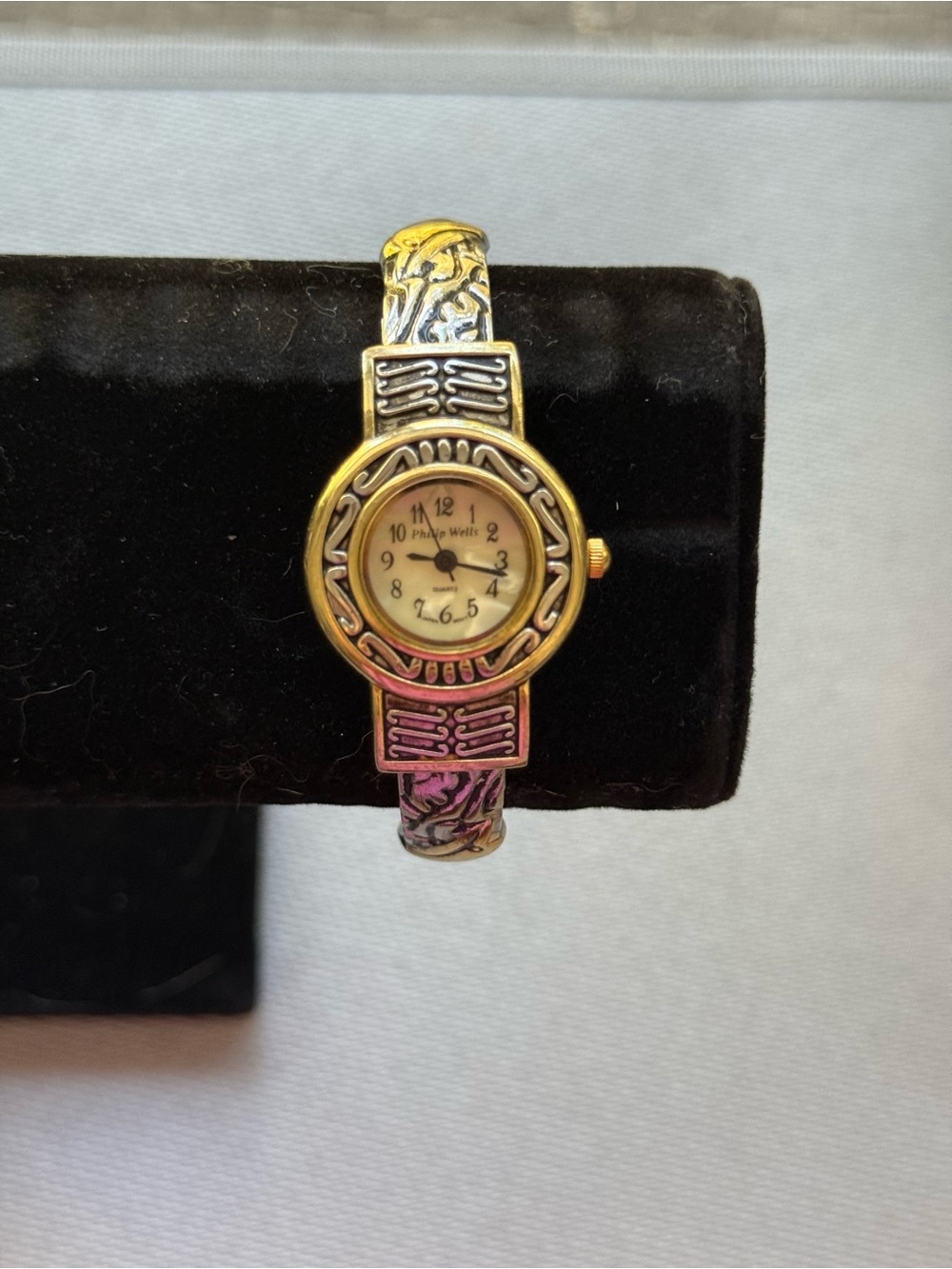 Phillip Wells Gold and Silver two tone Engraved Women's Bracelet Watch